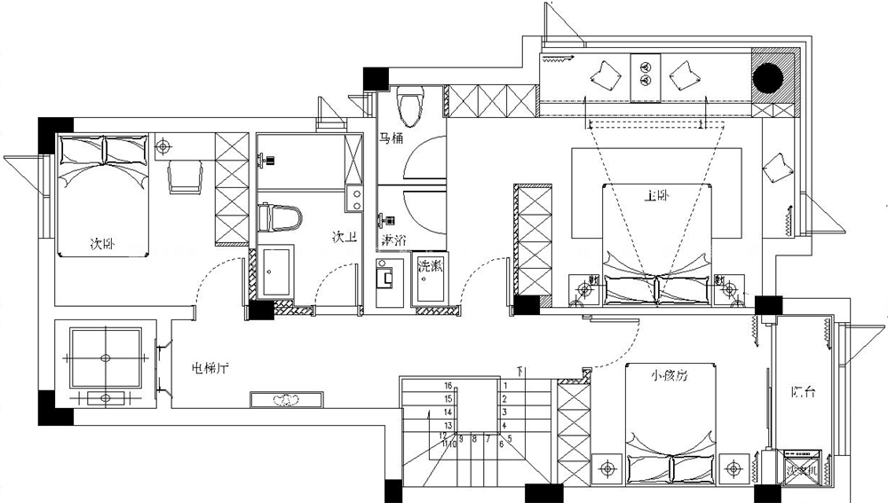 150㎡中古风户型图装修案例